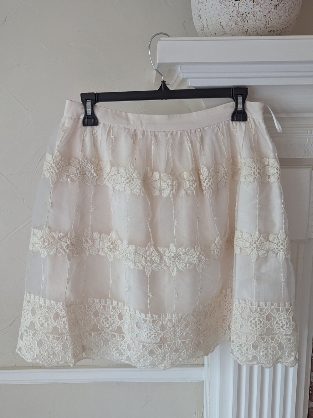 Mystree | Cream Lace-Trim A-Line Skirt